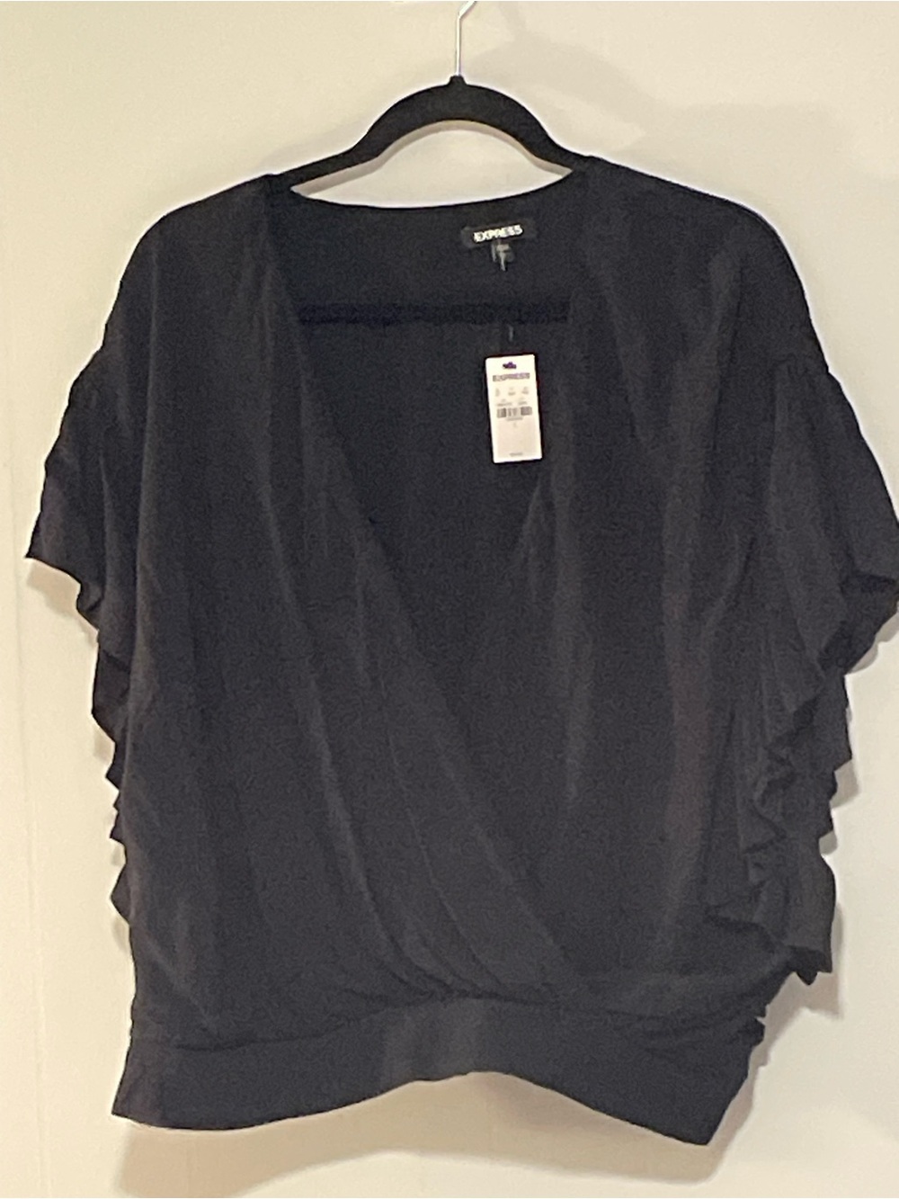Express Black Wrap-Front Flutter Sleeve Blouse. Item #11720